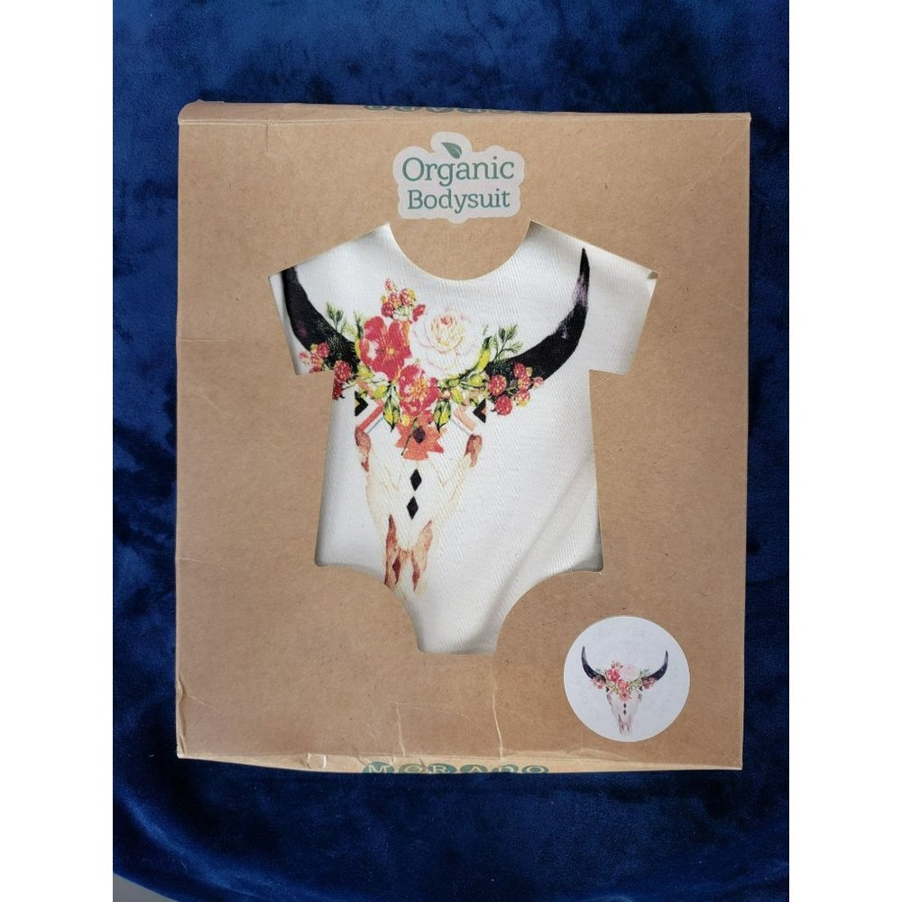 Morado Designs Organic Bodysuit Organic Boho Cow Steer Skull Western 3/6 Month